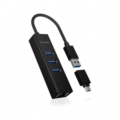 ICY BOX IB-HUB1419-LAN USB 3.0/USB-C jaotur 3xUSB 3.0; 1xGigabit LAN