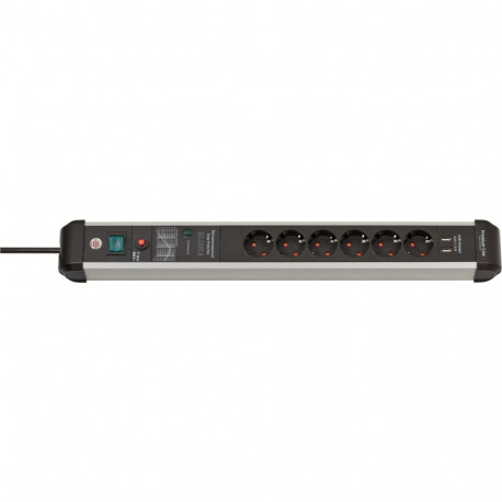 Premium-Protect-Line pistikupesa 6-kohaline 3m 60.000A ülepingekaitse 2x USB-A, must/alumiinium