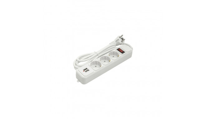 Extension cord 1.8m, 3 sockets + 2 USB, with switch