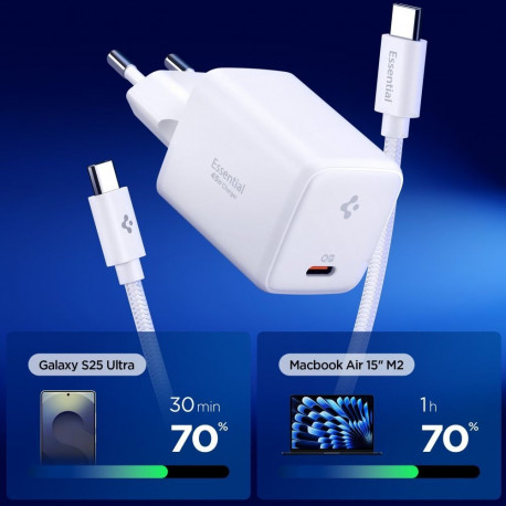 SPIGEN EE451EU-GAN ESSENTIAL 1-PORT NETWORK CHARGER 45W + TYPE-C CABLE WHITE