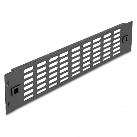 19" võrgukapi õhutusavadega paneel, tööriistavaba, 2U, must