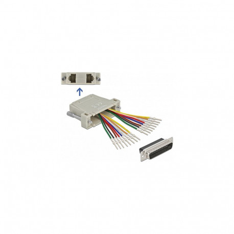"D-Sub 25 Pin Crimp Stecker zu 2 x RJ45 Buchse mit Montagesatz beige"