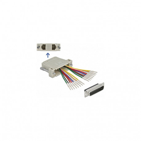 "D-Sub HD 44 Pin Crimp Stecker zu 2 x RJ45 Buchse mit Montagesatz beige"