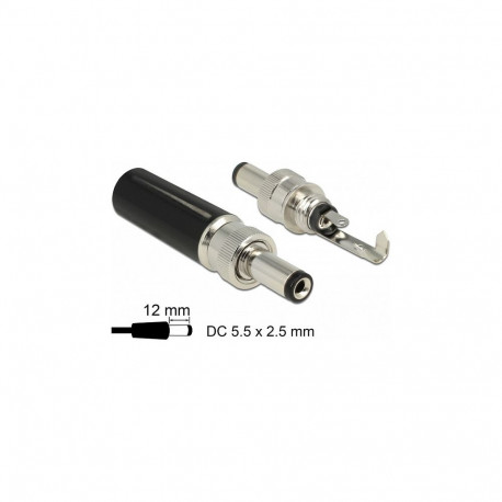 DC-õõnespistik 5,5x2,5mm, pikkus 12,0mm, joodetav versioon