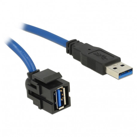 "Keystone Modul USB 5 Gbps Typ-A Buchse 250° zu Typ-A Stecker mit 1,5 m Kabel schwarz"