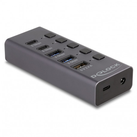 USB 5 Gbps jaotur 2 x USB Typ-A ja 2 x USB Type-C™ pesa, 1 x kiirlaadimispordi ja lülitiga