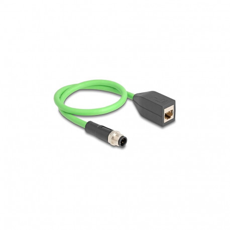 Delock M12 D-koodiga 4 Pin pistik – RJ45 pesa kaabel PUR (TPU) 0,5 m