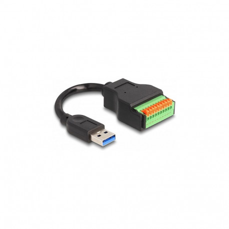 "Delock USB 3.2 Gen 1 Kabel Typ-A Stecker zu Terminalblock Adapter mit Drucktaster 15 cm"