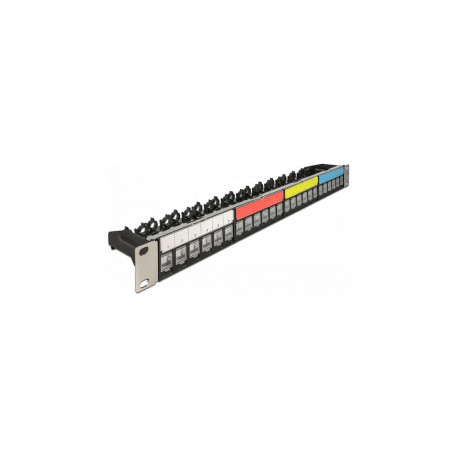 "19"" Keystone Patchpanel 24 Port mit Kabelbefestigungsschiene, Beschriftungsfeld und Staubschutz 1 