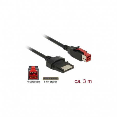 Delock PoweredUSB kaabel 24 V pistik > 8 Pin pistik 3 m POS-printeritele ja terminalidele