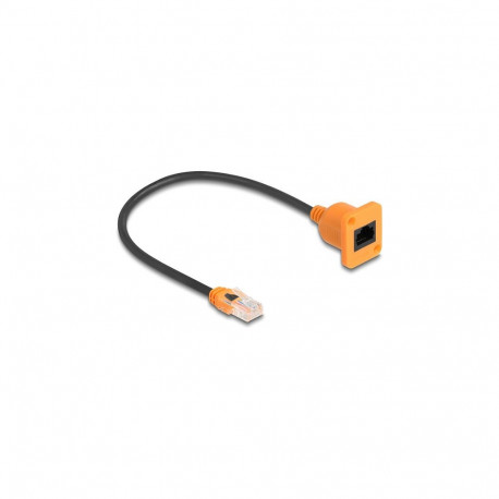"Delock D-Typ RJ45 Kabel Stecker zu Buchse Cat.5e UTP orange / schwarz 30 cm"