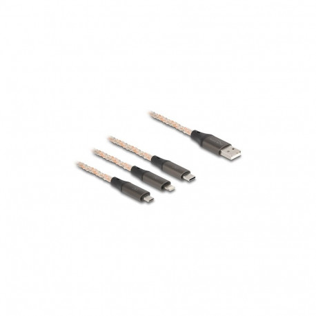 Delock RGB 3-ühes laadimiskaabel tüüp-A - Lightning / Micro USB / USB Type-C 1,20 m
