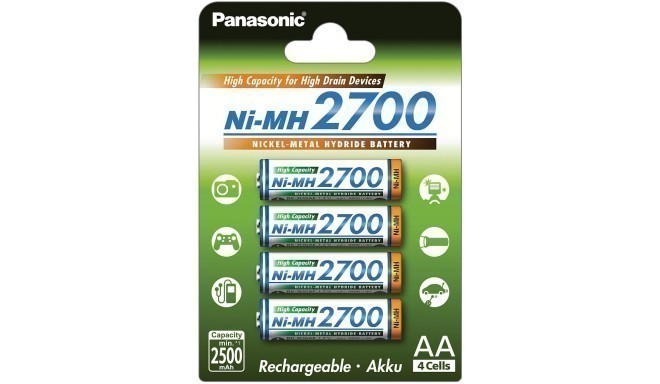 Pile Rechargeable LR6 (AA) NiMH Panasonic HR-3U + Box 2700 mAh 1.2 V 4  pc(s) : : High-Tech
