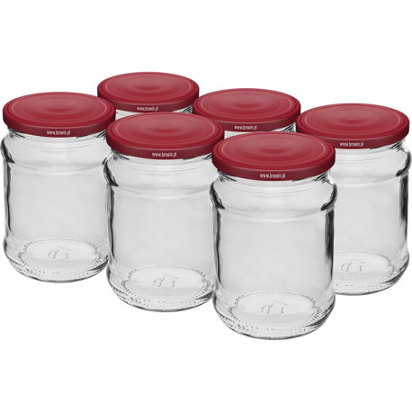 250 ml twist-off jar with burgundy lids - 6 pcs BROWIN 132248, glass, Ø66 mm