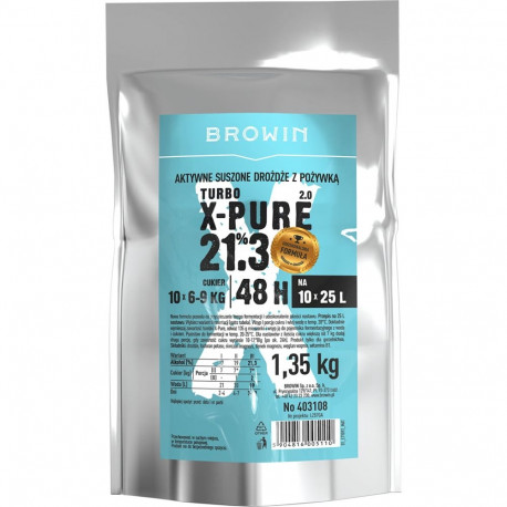 Turbo X-Pure pärm BROWIN 403108, 21.3%, 10 x 25 L, 1.35 kg, 48 h