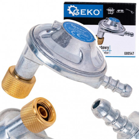 Geko Gas Regulator, G80547, 37mbar, 1.5kg/h, 9-10mm, internal left-hand 3/8", EN16129, EN12864
