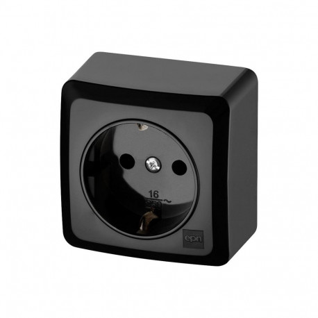 SCHUKO SURFACE SOCKET BLACK