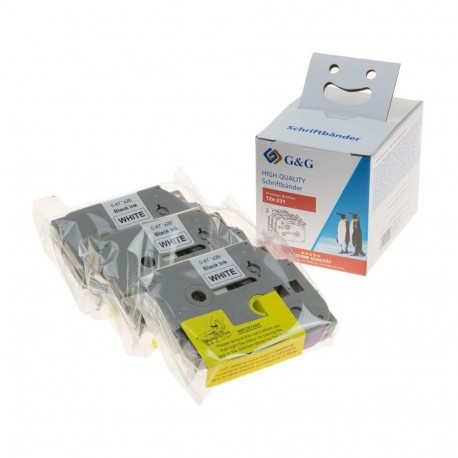 G&G märgistuslint TZe-231 3x 12mm x 8m, valge mustal