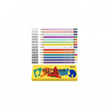 Drawing Sketch Pencil Set ARRTX, 4H, 3H, 2H, H, F, HB, B, 2B, 3B, 4B, 5B, 6B, 7B, 8B, 14pcs