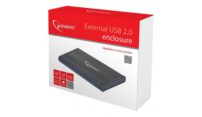 GEMBIRD EE2-U2S-5 HDD/SSD korpus 2.5 SATA jaoks - USB 2.0 alumiinium must