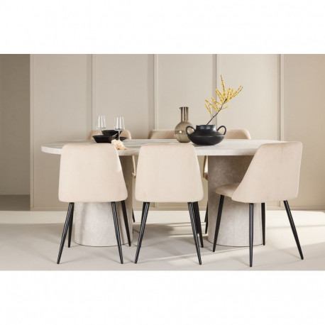 Söögilaua komplekt NARVIK 100x200cm koos 6 NIGHT tooliga, beež/must