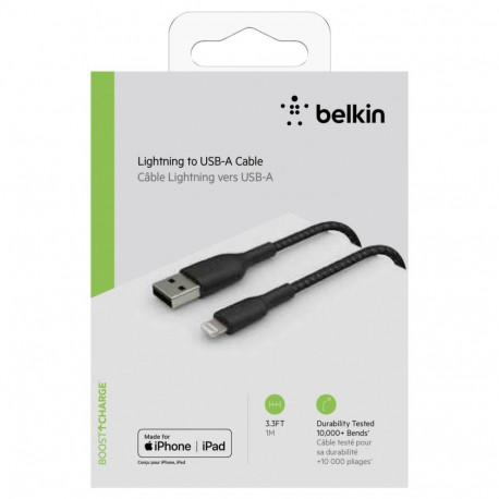 Belkin Lightning kaabel 1m, kaetud, mfi sert, must