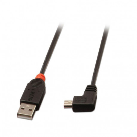 USB 2.0 kaabel A - Mini B nurgaga paremale 1.0m, must