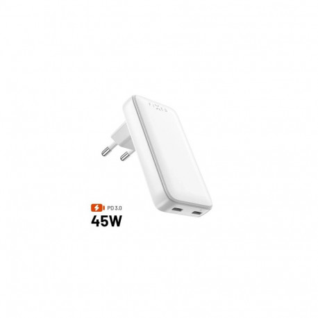 FIXED Slim 2xUSB-C Travel Charger, GaN, PD support, 45W, white