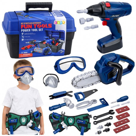 Väikese meistrimehe tööriistakomplekt, kast ja trell, 30 osa