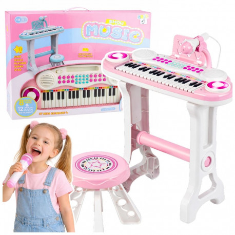 Pianinko Elektroniczne Organy Dla Dzieci Stołek Mikrofon MP3 Różowe