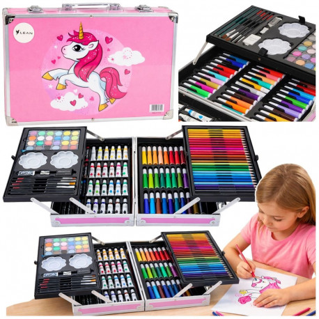 Ükssarviku kunstikomplekt, roosa kohver, 150-osaline