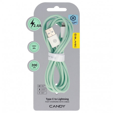 Blavec Kaabel Candy punutud -|USB to Lightning | 2,4 A | 2 m |Apple CarPlay (CCA-UL24GN20) roheline