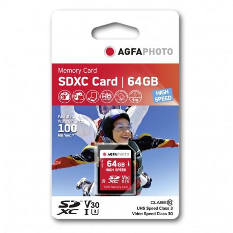 AgfaPhoto SDXC kaart 64GB suure kiirusega Class 10 UHS I U1 V30