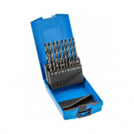 Hogert HT6D900 Metal drill bit set, 19 pcs, 1-10mm, HSS, DIN 338, 135°, cylindrical shank