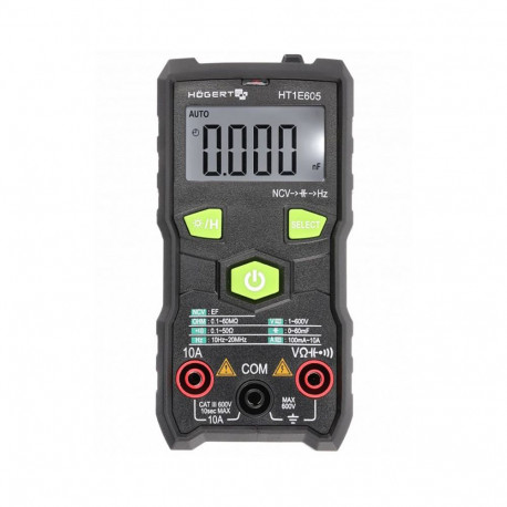Hogert HT1E605 smart multimeter, 600V, 10A, 60MΩ, 60mF, 20mHz, TRUE RMS, NCV, DATA HOLD, LCD backlig