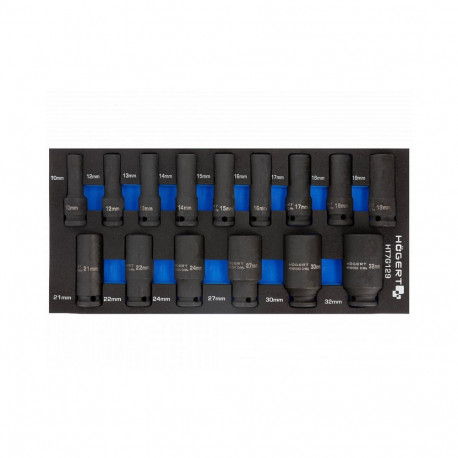 Hogert HT7G129 löökmuustide komplekt, 15tk, 1/2", 10-32mm, CrMo teras, vahtplastist sisestus