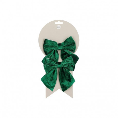 DECORATION BOW GREEN 2PCS 12X13