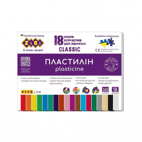 Klassikaline plastiliin 18 värvi 360g
