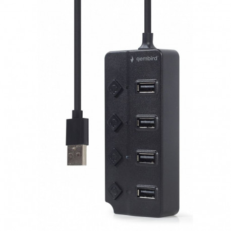 Must USB 2.0 jaotur 4 porti lülititega