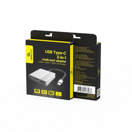 Adapter - Gembird A-CM-COMBO3-05 USB Type-C Multi-Port Adapter 4K 60Hz Space Grey