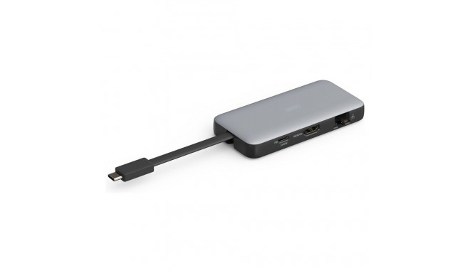 Dokkimisjaam USB-C->HDMI,USB3.2,RJ45,SD,MicroSD,PD hõbedane
