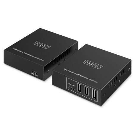 "DIGITUS USB Extender 3xUSB-A 1xUSB-C mit CAT-Kabel schwarz"