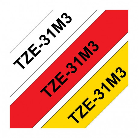 "BROTHER TZE31M3 Schriftbandkassette 12mmx8m 3er Pack TZ231 weiss schwarz TZ431 rot schwarz TZ631 ge
