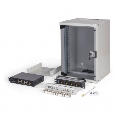 Digitus 10" võrgukomplekt 9HE seinakapp ja tarvikud, hall