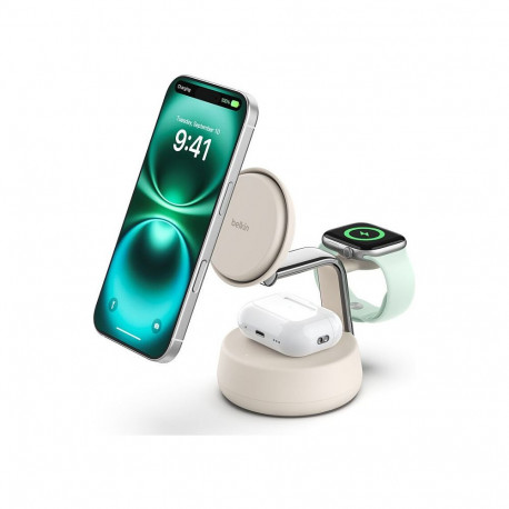 Belkin UltraCharge Pro 25W Qi2 magnetiline 3-ühes laadimisjaam, valge, WIZ040kqSD