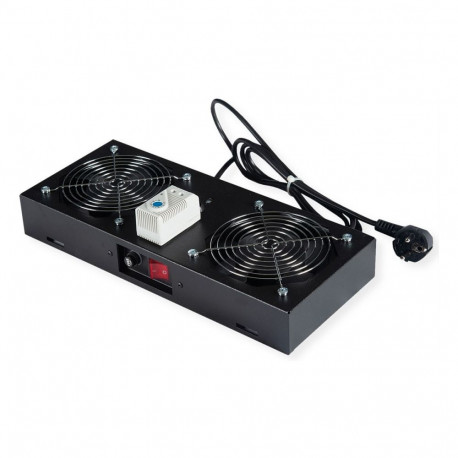 ROLINE 2 ventilaatoriga ventilaatoriseade 19-tollistele seinakappidele, must, termostaat