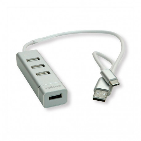 "ROLINE USB 2.0 Notebook Hub, 4 Ports, Typ A+C Anschlusskabel"