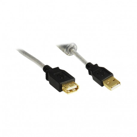 "Verlängerung USB 2.0 Stecker A an Buchse A, High Quality mit Ferritkern und Goldkontakten, transpar
