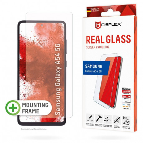 "DISPLEX Panzerglas 2D/ Clear (10H) für Samsung Galaxy A54 5G Eco-Montagerahmen, Tempered Glas, krat