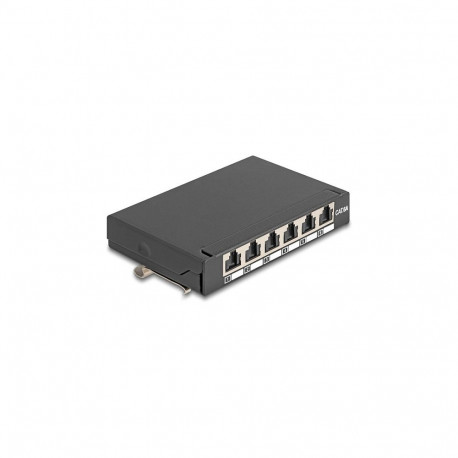 "Mini Desktop Patchpanel RJ45 Buchse 6 Port Cat.6A geschirmt schwarz - zur Montage an Tisch, Wand od